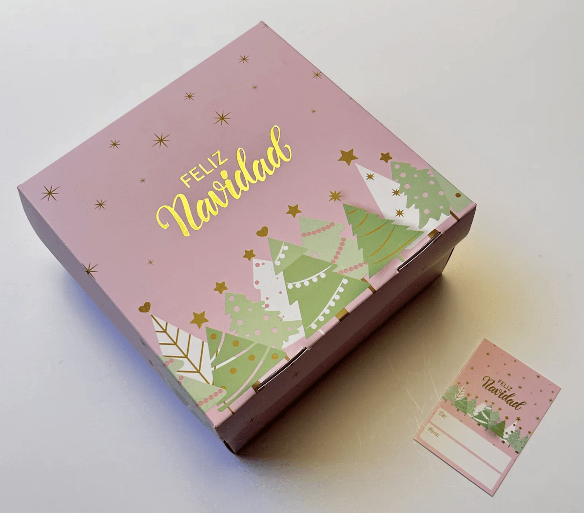Caja 20x20x10 cm Navidad Rosadas c/ Folia Dorada1