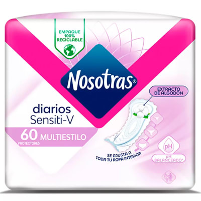 PROTECTOR FEMENINO NOSOTRAS DIARIO SENSITI-V MULTIESTILO X 60 UNIDADES1