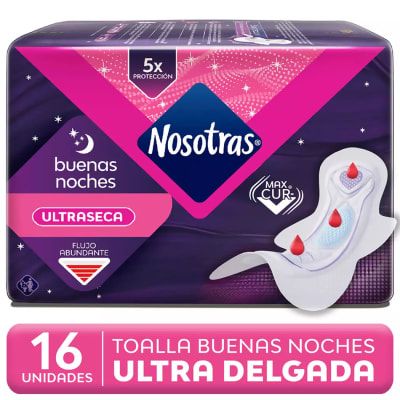 TOALLA FEMENINA NOSOTRAS BUENAS NOCHES ULTRA INVISIBLE X 16 UNIDADES1