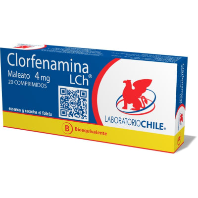 CLORFENAMINA 4 MILIGRAMOS X 20 COMPRIMIDOS BIOEQUIVALENTE - LABORATORIO CHILE1