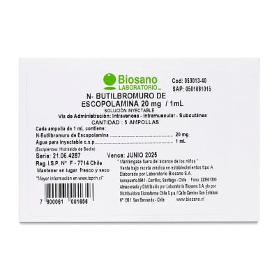 ESCOPOLAMINA 20 MILIGRAMOS X 1 MILILITRO X 5 AMPOLLAS1