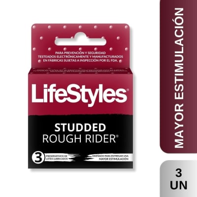 PRESERVATIVOS LIFESTYLES STUDDED ROUGH RIDER X 3 UNIDADES1