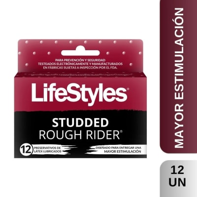 PRESERVATIVOS LIFESTYLES STUDDED ROUGH RIDER X 12 UNIDADES1