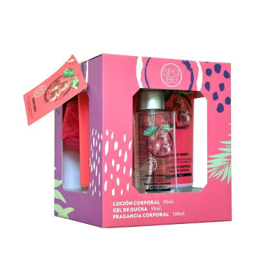 ESTUCHE CHERRY SET CREMA CORPORAL + BODY SPRAY + EXFOLIANTE + ESPONJA1