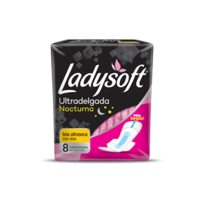 TOALLA FEMENINA LADYSOFT NOCTURNA ULTRA DELGADA CON ALAS X 8 UNIDADES1