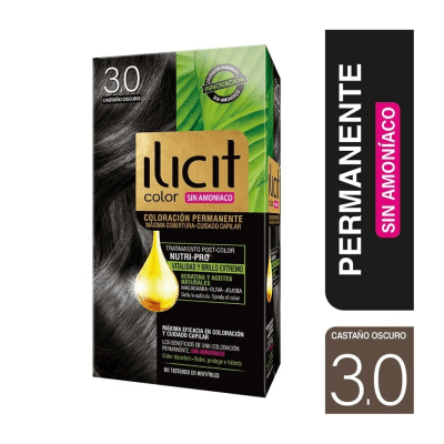 TINTE PELO ILICIT SIN AMONIACO 3.0 CASTAÑO OSCURO X 60 GRAMOS1