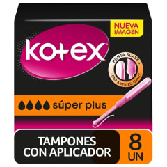 TAMPON FEMENINO KOTEX CON APLICADOR SUPER PLUS X 8 UNIDADES