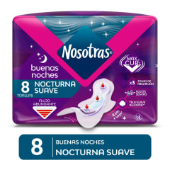 TOALLA FEMENINA NOSOTRAS BUENAS NOCHES CON ALAS X 8 UNIDADES