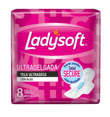 TOALLA FEMENINA LADYSOFT ULTRA DELGADA SECA CON ALAS X 8 UNIDADES