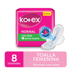 TOALLA FEMENINA KOTEX TELA NORMAL CON ALAS X 8 UNIDADES