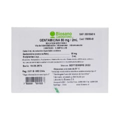 GENTAMICINA 80 MILIGRAMOS/2 MILILITROS X 5 AMPOLLAS INYECTABLE