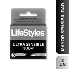 PRESERVATIVOS LIFESTYLES ULTRA SENSIBLE NUDA X 3 UNIDADES