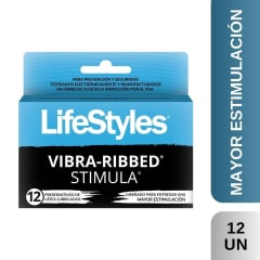 PRESERVATIVOS LIFESTYLES VIBRA RIBBED STIMULA X 12 UNIDADES