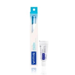 CEPILLO DENTAL VITIS ACCESS MEDIO MAS CREMA DENTAL BLANQUEADORA X 15 MILILITROS