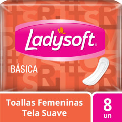 TOALLA FEMENINA LADYSOFT BASICA SUAVE SIN ALAS X 8 UNIDADES