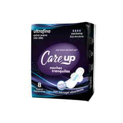 TOALLA FEMENINA CARE UP NOCTURNA ULTRA DELGADA CON ALAS X 8 UNIDADES