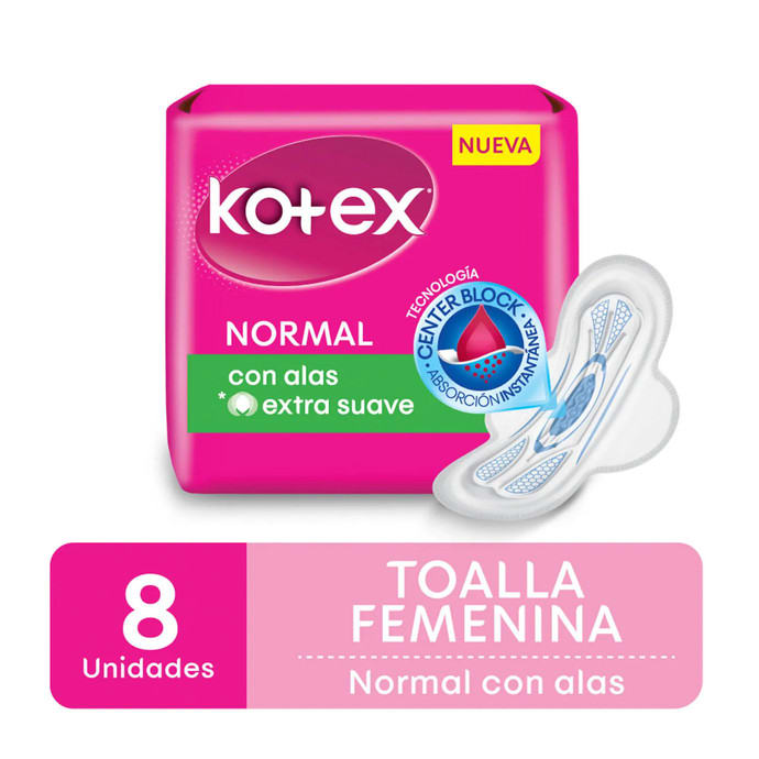 TOALLA FEMENINA KOTEX TELA NORMAL CON ALAS X 8 UNIDADES1