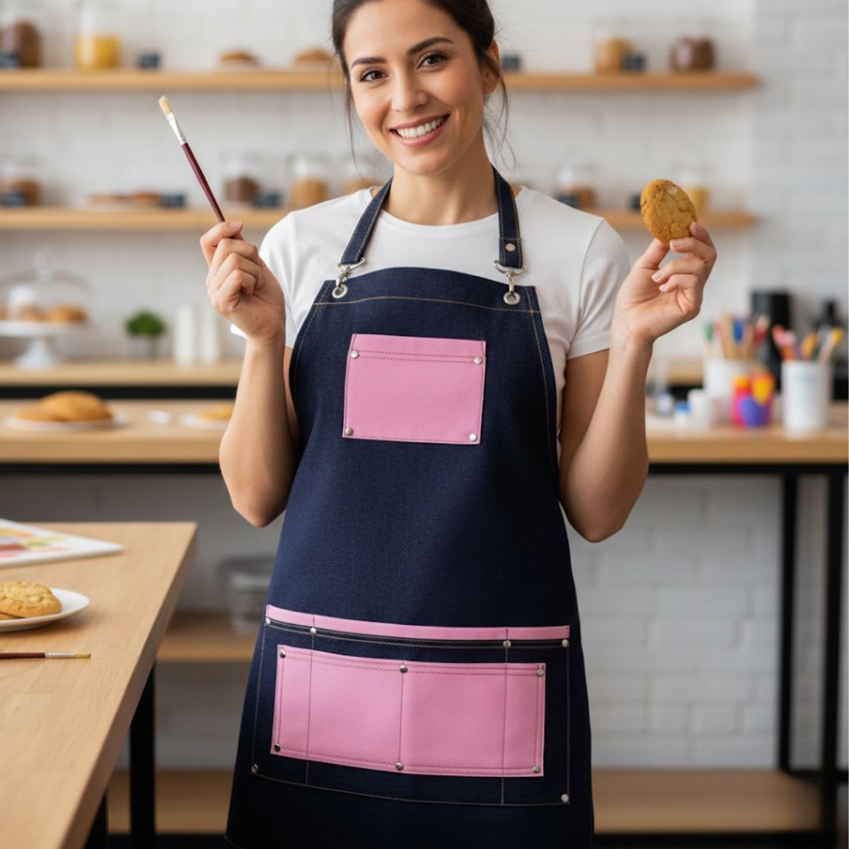 Pechera de Mezclilla para Mujer con Detalles Rosa2