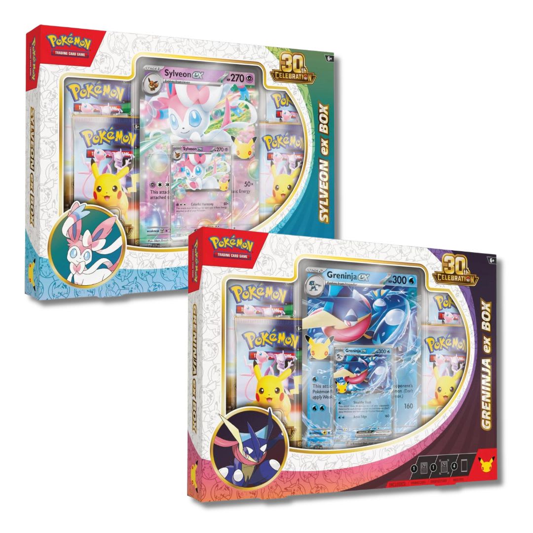 [PREVENTA] Pokémon TCG: 30th Celebration Pokémon ex Box—Sylveon ex & Greninja ex1