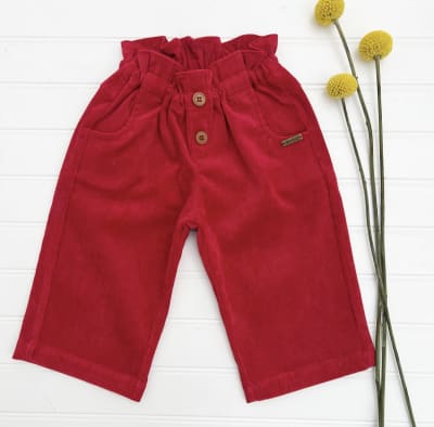 Pantalon cot rojo boton