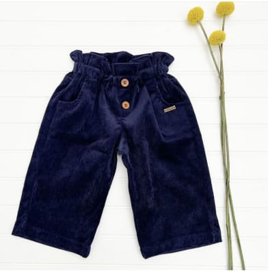 Pantalon cot azul boton