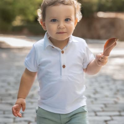 Polera pima m/c blanco niño