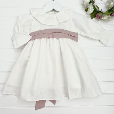 VESTIDO LINO M/L CINTO ROSA2