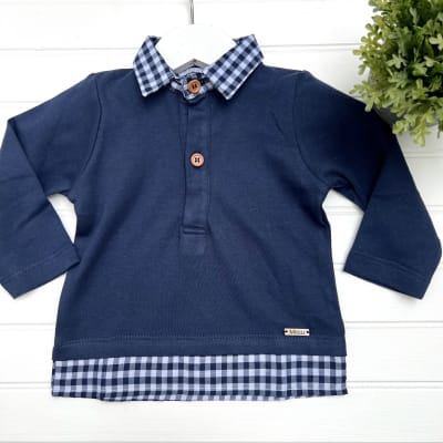 Polera ML niño pima azul cuello1