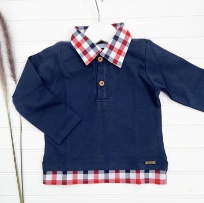 Polera niño pima azul cuello