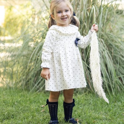 Vestido crudo puntitos azul5