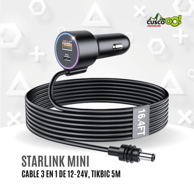 Cable 3 en 1 Starlink Mini 5M – DC, USB-C PD 30 W y Encendedor 12–24 V1