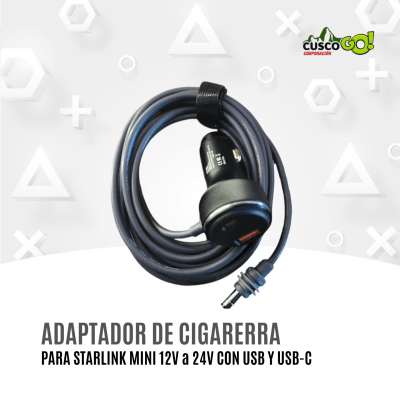 Adaptador de Cigarrera 12V a 24V para Starlink Mini con USB-C y USB1