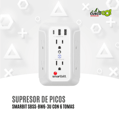 Supresor de Picos Smarbitt SBSS-BW6-3U 6 Tomas USB-A y USB-C