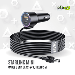 Cable 3 en 1 Starlink Mini 5M – DC, USB-C PD 30 W y Encendedor 12–24 V