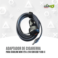 Adaptador de Cigarrera 12V a 24V para Starlink Mini con USB-C y USB