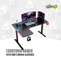 Escritorio Gamer 1600mm D2200 con Superficie Amplia
