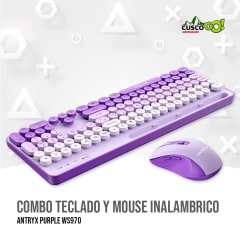 COMBO TECLADO Y MOUSE INALAMBRICO ANTRYX PURPLE WS970