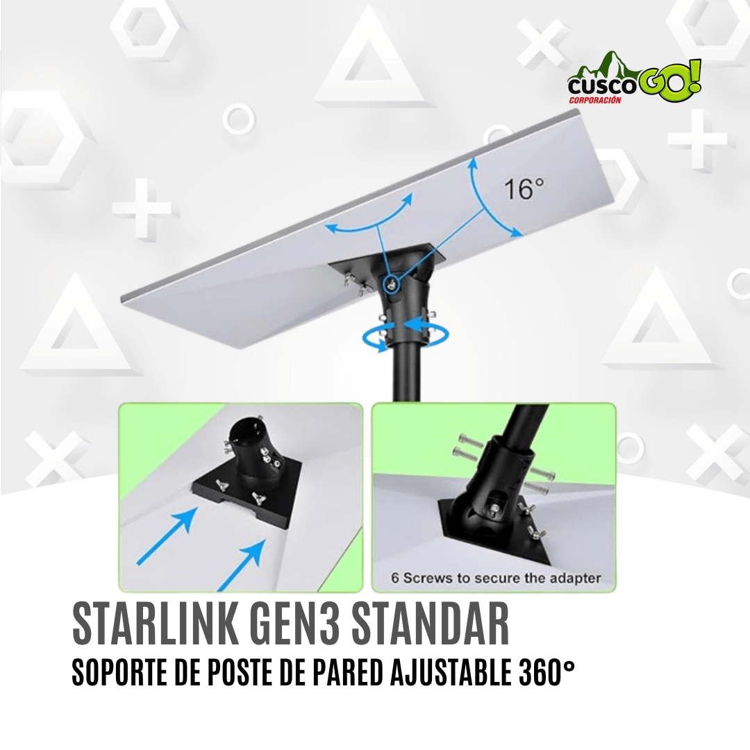 SOPORTE DE POSTE DE PARED PARA STARLINK GEN 3 AJUSTABLE 360° E INCLINACIÓN DE 60°2
