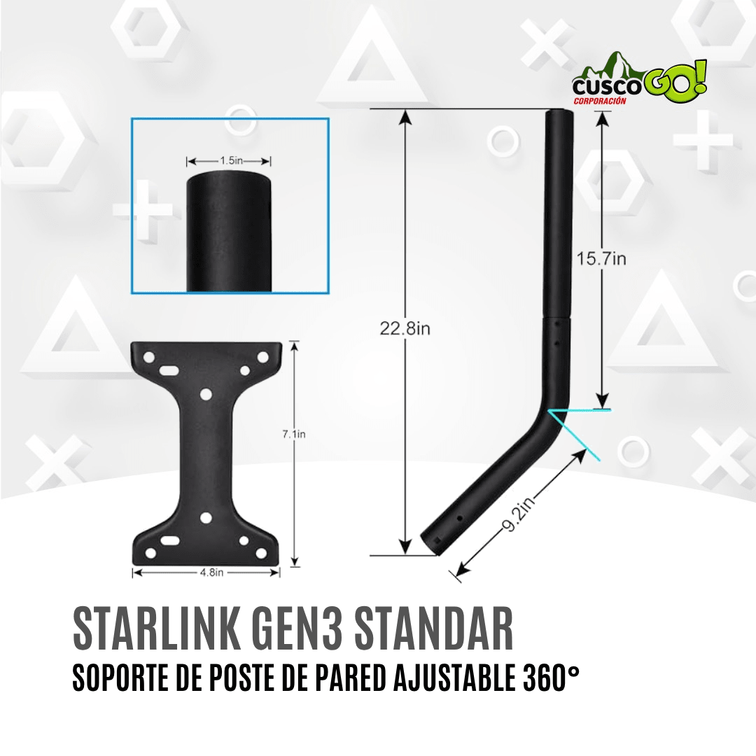 SOPORTE DE POSTE DE PARED PARA STARLINK GEN 3 AJUSTABLE 360° E INCLINACIÓN DE 60°3
