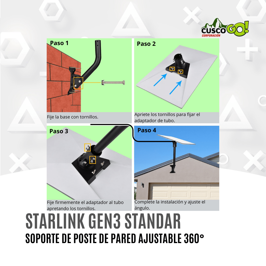 SOPORTE DE POSTE DE PARED PARA STARLINK GEN 3 AJUSTABLE 360° E INCLINACIÓN DE 60°4