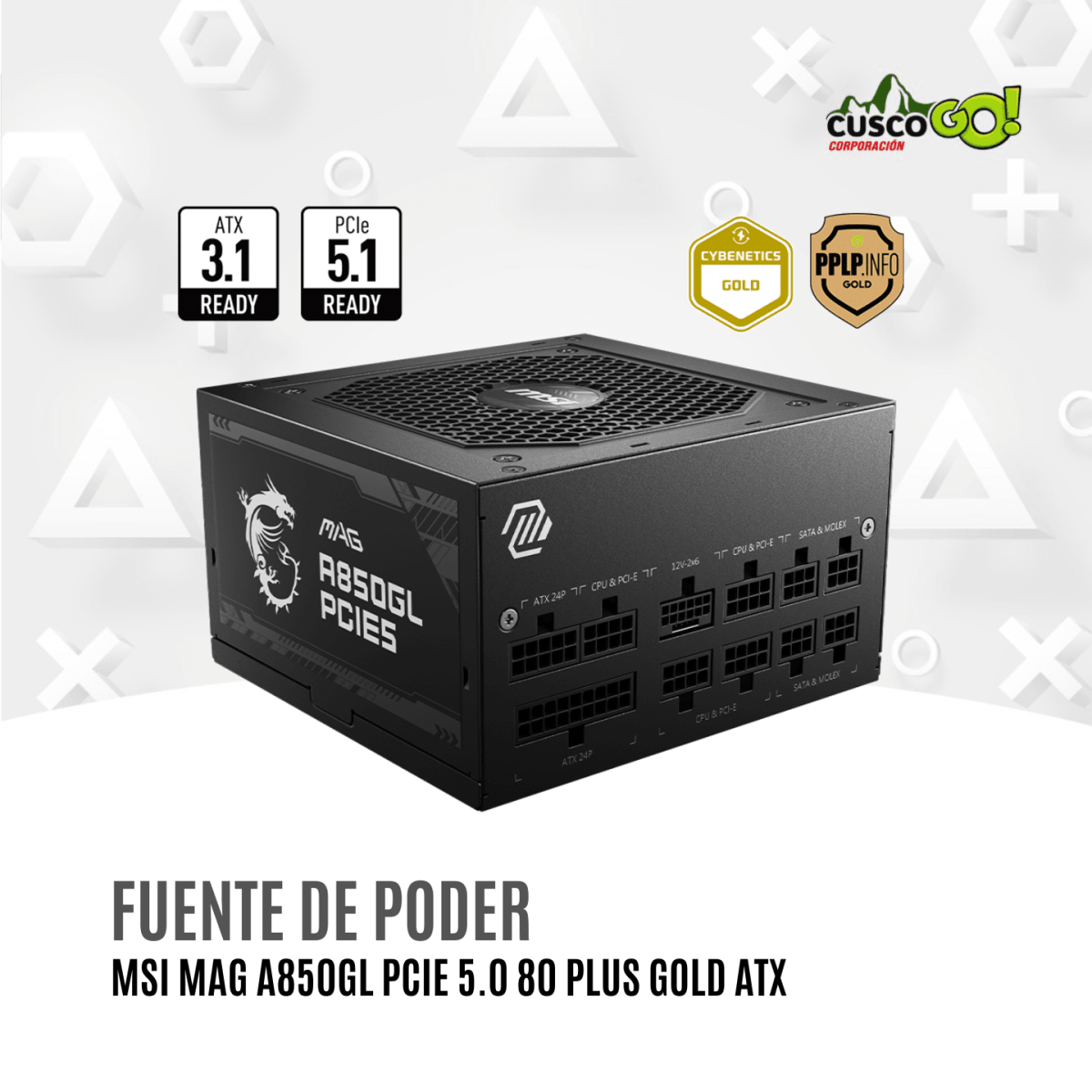 Fuente de Poder MSI MAG A850GL PCIe 5 850W 80 Plus Gold ATX2