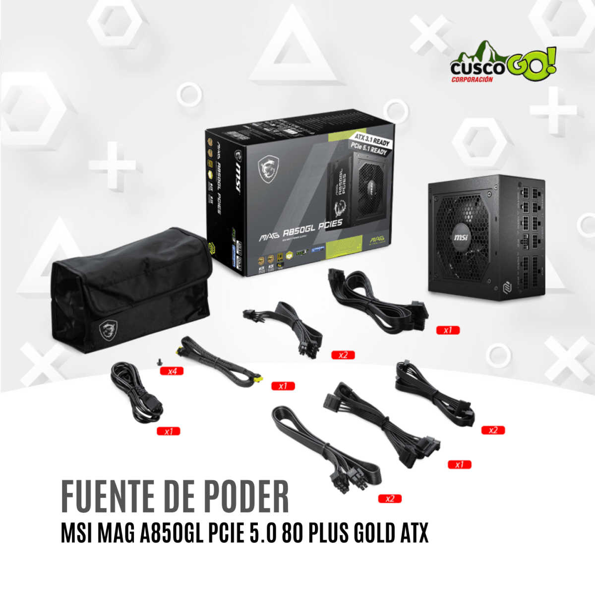 Fuente de Poder MSI MAG A850GL PCIe 5 850W 80 Plus Gold ATX4