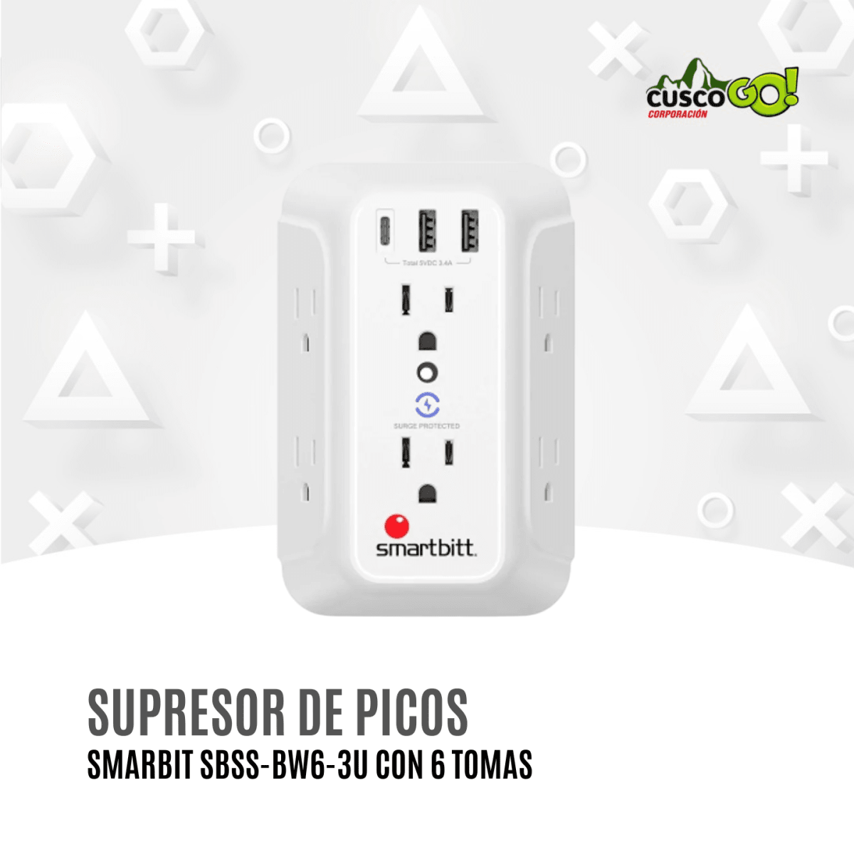 Supresor de Picos Smarbitt SBSS-BW6-3U 6 Tomas USB-A y USB-C 0
