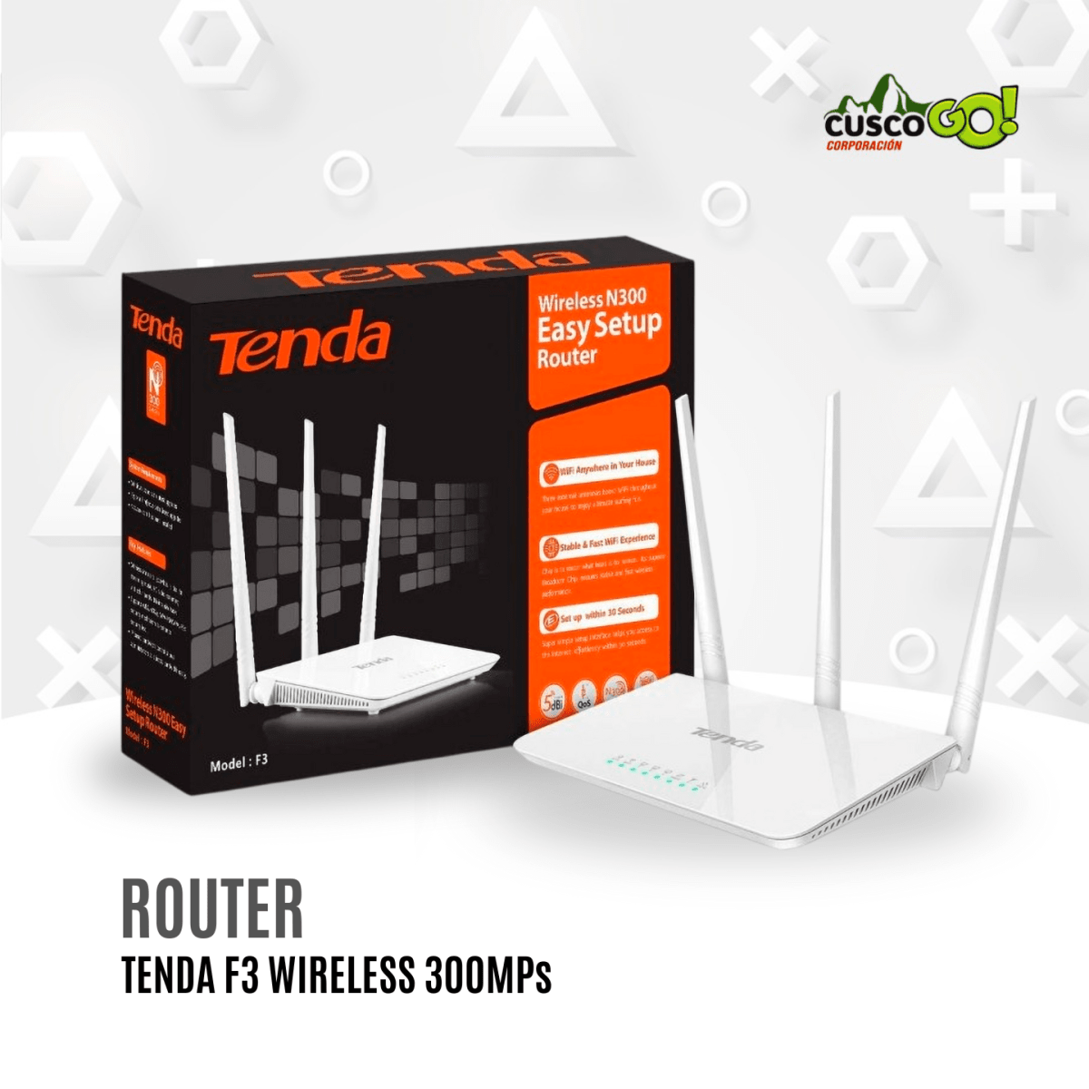Router WiFi Tenda F3 300Mbps con 3 antenas de 5dBi3