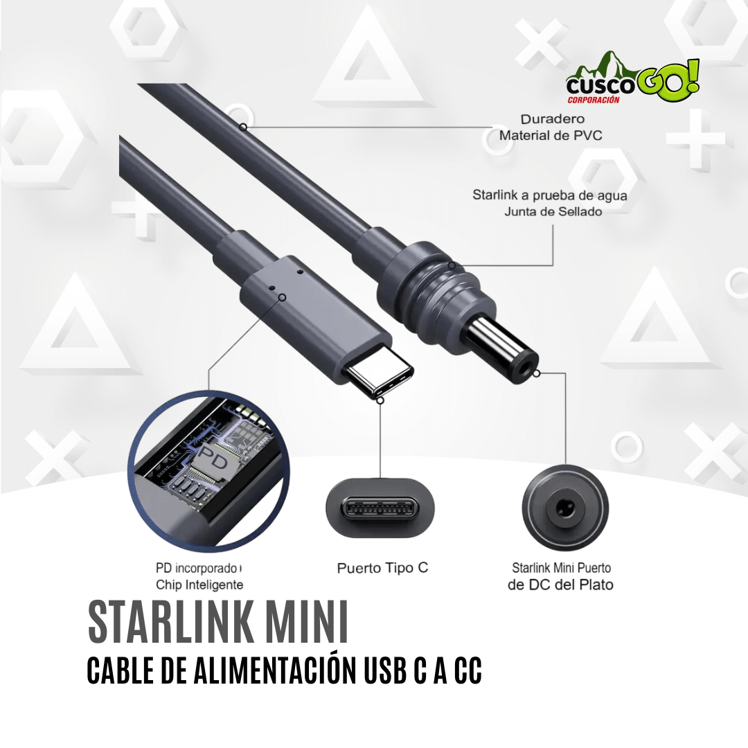 Cable USB-C a DC 5521 100 W para Starlink Mini de 15 pies (4.6 m), resistente e inteligente3