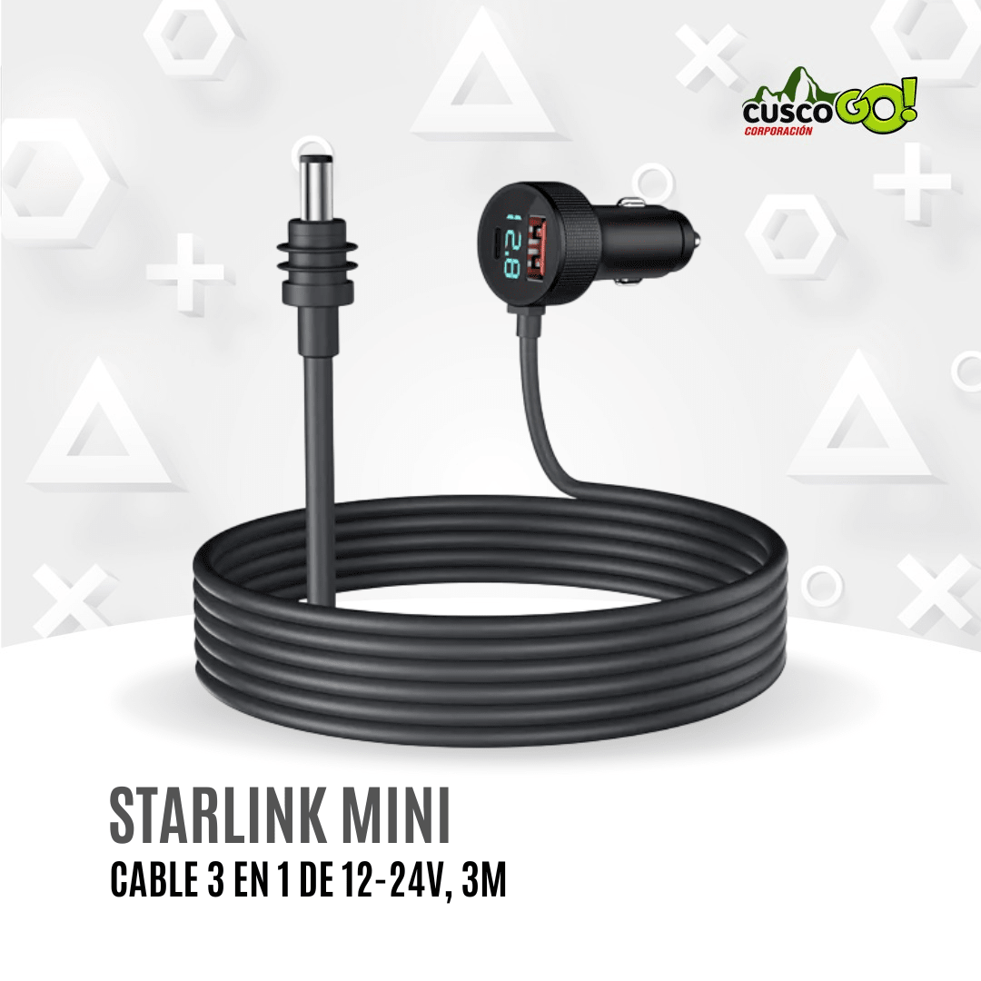 Cable 3 en 1 Starlink Mini 3M compatible con USB-C, encendedor 12–24V y DC 0