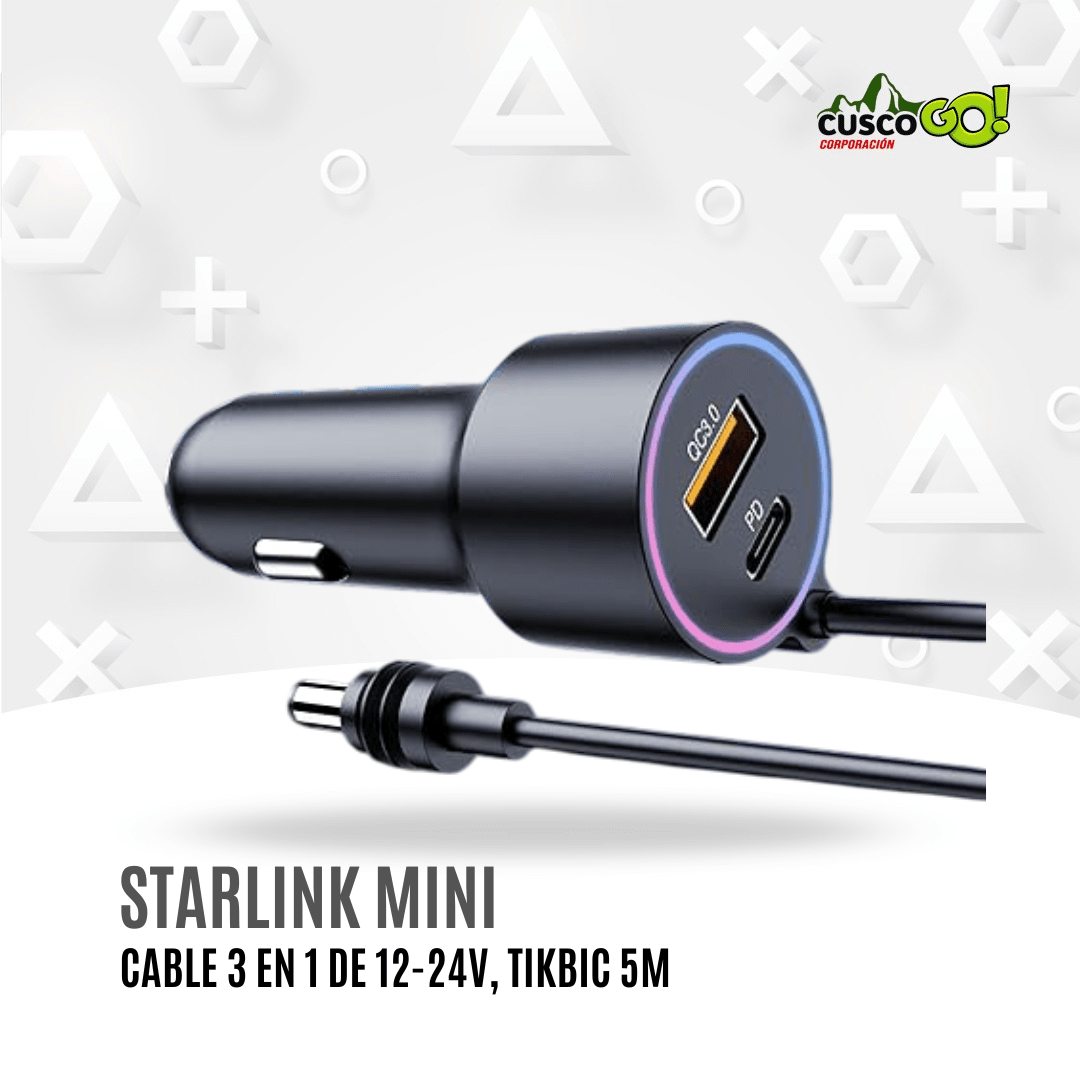 Cable 3 en 1 Starlink Mini 5M – DC, USB-C PD 30 W y Encendedor 12–24 V2