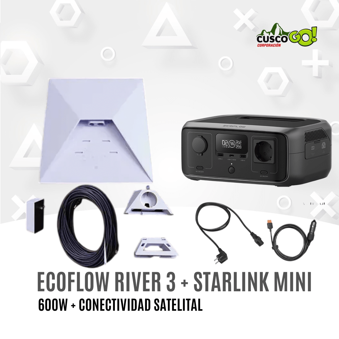 Combo EcoFlow River 3 (600W) + Starlink Mini – Energía portátil y conectividad satelital2