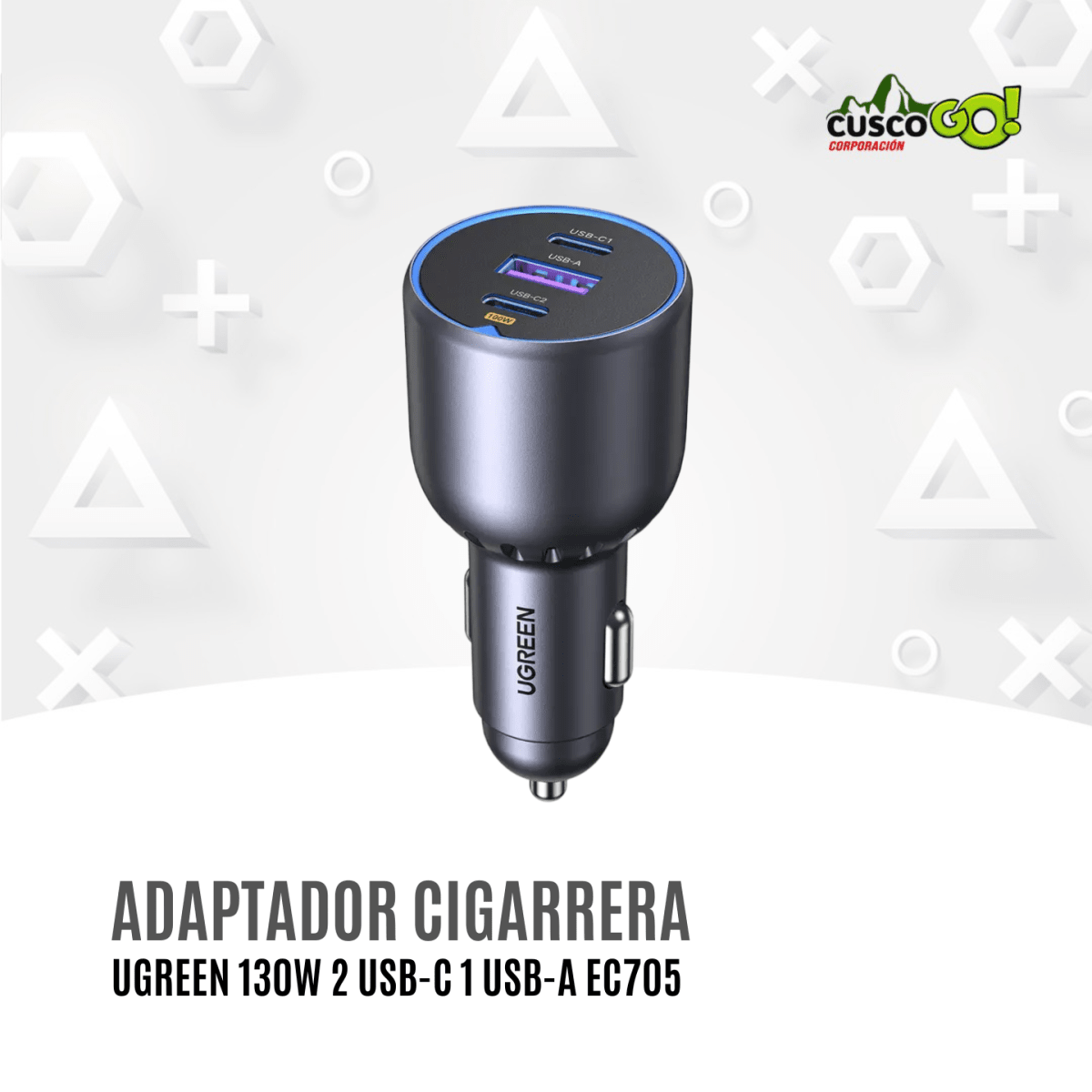 Adaptador de Cigarrera para Auto UGREEN 130W 2 USB-C 1 USB-A EC705 350253