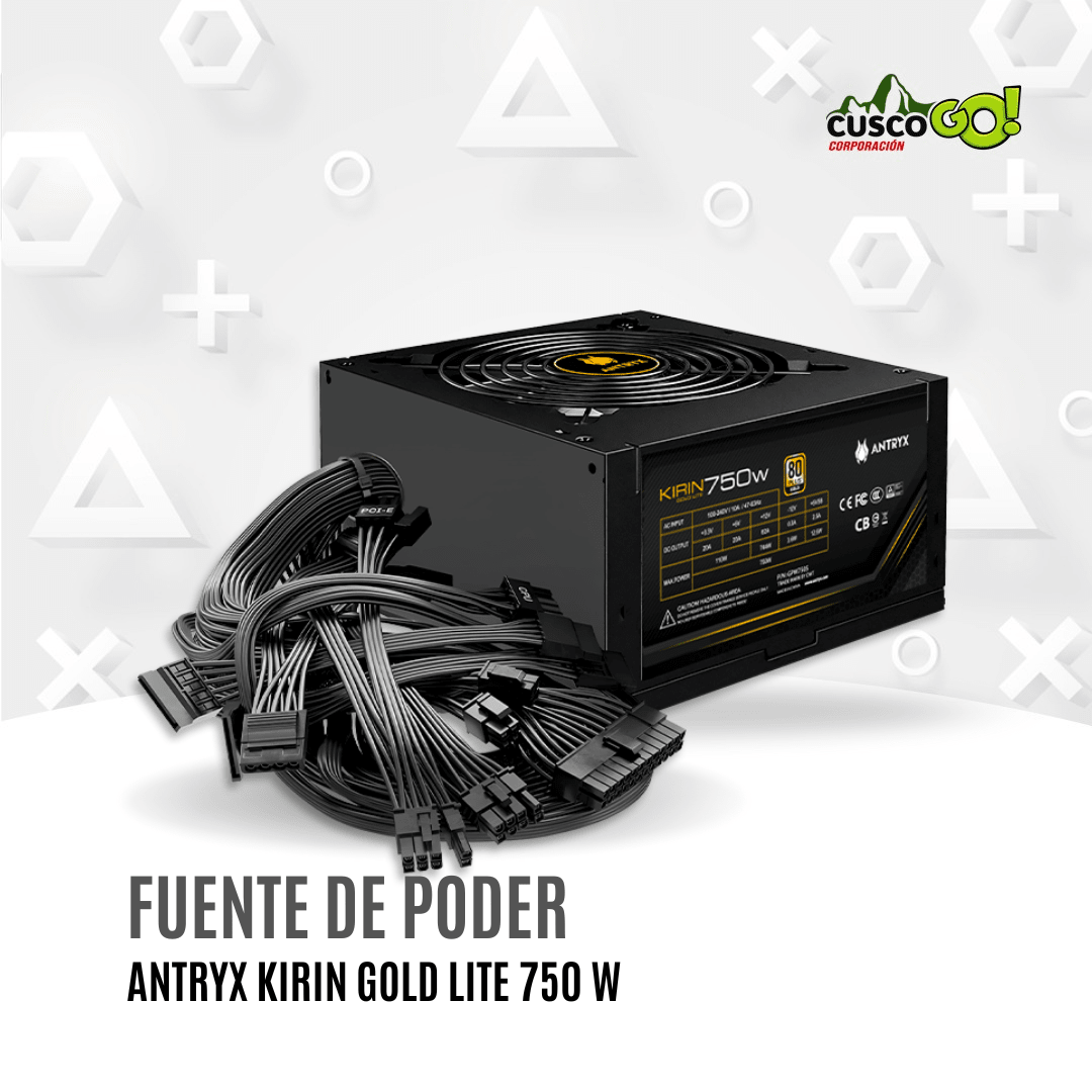 Fuente de poder ATX 750W certificada 80 Plus Gold Antryx Kirin Gold Lite4